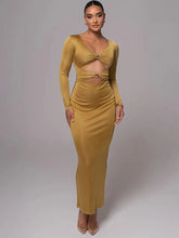 Hollow Long Sleeve Bodycon Midi Dress