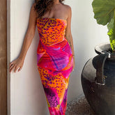 Leopard Print Strapless Maxi Dress