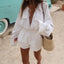 Cotton Linen Lace Up Pocket White Romper