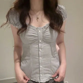 Y2K Stripes Ruffle Blouse