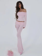 Off Shoulder Flare Pants Knit Set