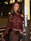 Skew Collar Lace Crop Sheer Top