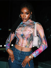 Tie Dye Print Long Sleeve Sheer Top