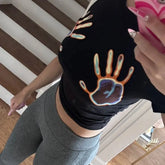 Hand Print Ruched Crop T-shirt