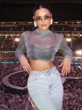 Sparkly O-Neck Long Sleeve Sheer Top