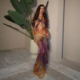 Purple Printed Halter Push Up Sexy Three Piece Swim Sets