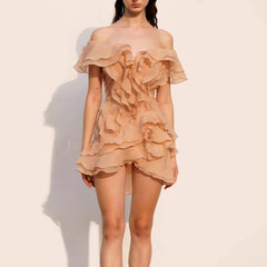 Slash Neck Ruffle Spliced Floral Dress