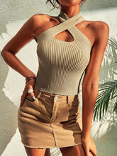 Heart Criss Cross Ribbed Knit Y2K Cami Top