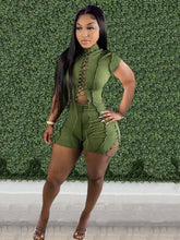 Green Short Sleeve Bandage Romper