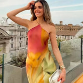 Satin Halter Backless Midi Dress