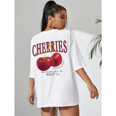 Cherry Print Loose Cotton T-shirt