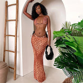 Zebra Leopard Print Bra Long Skirt Three Piece Swim Sets