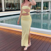 Hollow Strapless Metal Slit Midi Dress