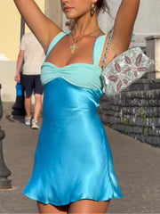 Patchwork Strapless Lace Up A-Line Mini Dress