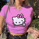 Aesthetic Patchwork Punk Hello Kitty Crop Top