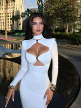 Cutout V Neck Long Sleeve Party Dress