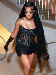 Hipster Wrap Bandage Strapless Lace Dress