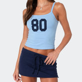 Jersey Number Graphic Print Y2K Crop Cami Top