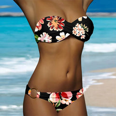 Ruched White Dot Print Two Piece Swim Sets