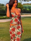 Floral Print Sleeveless Crop Printed Long Two Piece Skirt Set