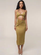 Cutout Chain Metal Halter Midi Dress
