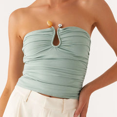 Ruched Metal Clip Front Strapless