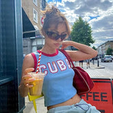 Y2K Letters Retro Blue Sleeveless Cami Top