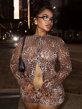 Leopard Print Single Breasted Crop Top Two Piece Shorts Set