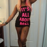 Letter Print Tube Y2K Club Mini Dress