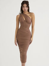 One Shoulder Ruched Midi Dress