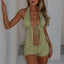 Halter Neck Tie-up Front Sleeveless Top Two Piece Shorts Set