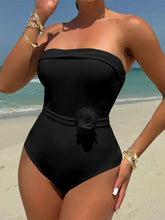 3D Flower Belt Bandeau High Leg One Piece Swimwear