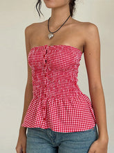 Red Gingham Ruffle Hem Strapless