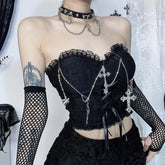 Gothic Cross Chain Lace Strapless