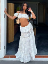 Cotton Summer White Lace Two Piece Skirt Set