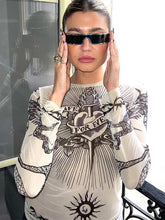 Gothic Graphic Full Sleeve Sheer Top