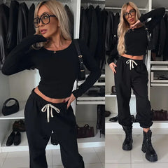 Lace Up Loose Sleeve Two Piece Pants Set