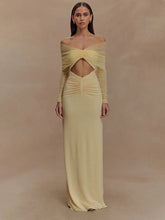 Hollow Out Ruched Maxi Prom Dress