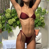 Solid Halter Triangle Thong Bikini Sets