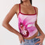 Y2K Floral Print Contrast Trim Slim Cami Top