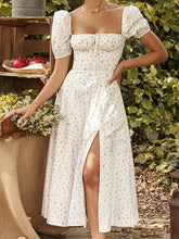 Split Short Sleeve A Line Floral Dress