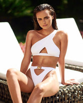 Hollow Out Push Up Halter Solid One Piece Swimwear