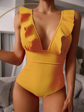 Ruffle Deep V Bodysuit One Piece Swimwear