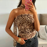 Leopard Tulle Ruched Strapless