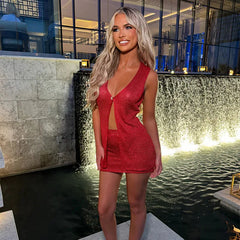 Hollow Out Sleeveless Knit Set