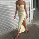 Floral Lace Patchwork Slit Midi Dress