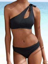 Solid Black One Shoulder Two Piece Swim Sets