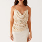 Sequin Sparkle Glitter Pearl Floral Y2K Cami Top