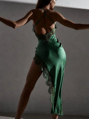 Lace Party Club Backless Stain Black Wholesale Resale Midi Dress