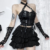 PU Camisole Grunge Gothic Bandage Zipper Backless Streetwear Aesthetic Leather Crop Top